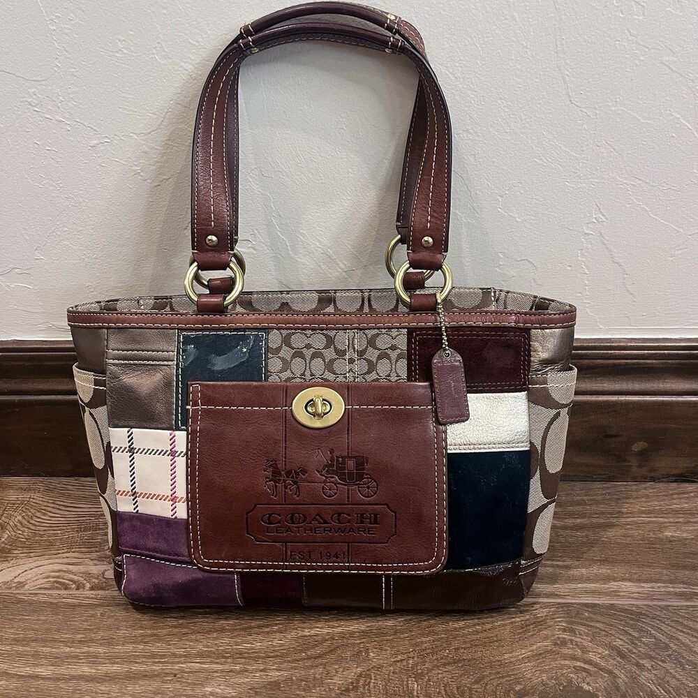Vintage Coach Patchwork Purse Top Handle Brown Tote Hand Bag Y2K 11358